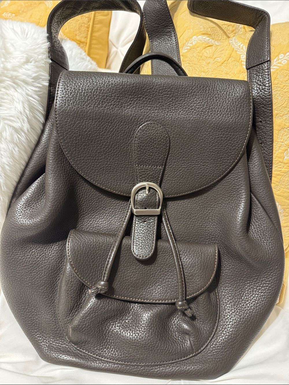 Eddie Bauer Classic Pebbled Leather Backpack in Dark Brown